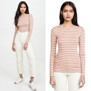 Vince Feeder Stripe Long Sleeve Pink Crew Top